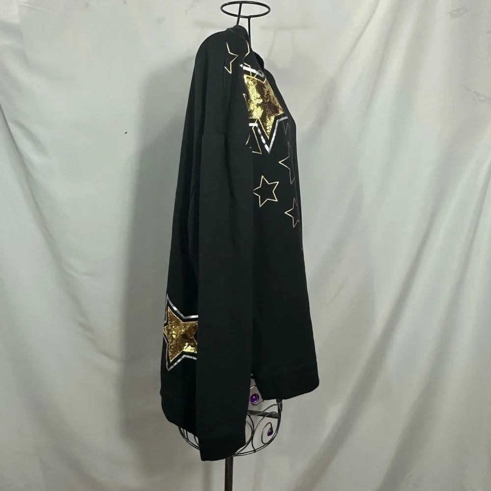 Universal Studios gold sequin stars black sweater size XL